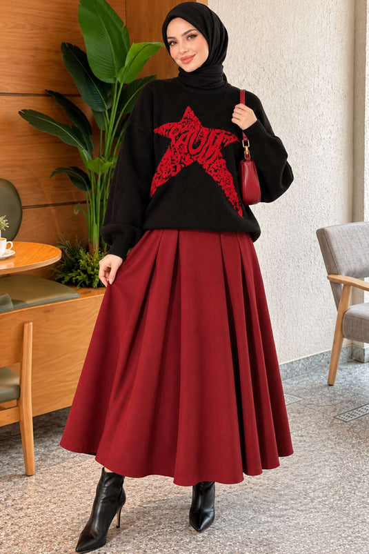 Schwarzer Strickpullover Mit Sternstickerei