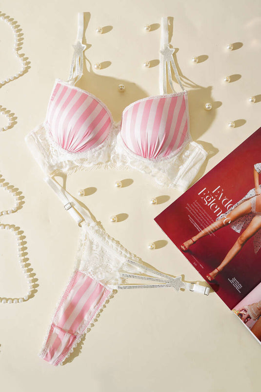 Ensemble soutien-gorge et brassière Star Stone rayé rose