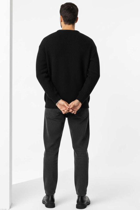 Yıldızlı Örgü Triko Erkek Kazak Siyah