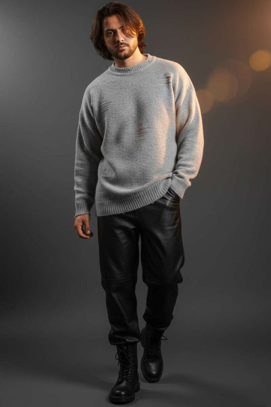 Pull en maille à effet usé pour homme, gris