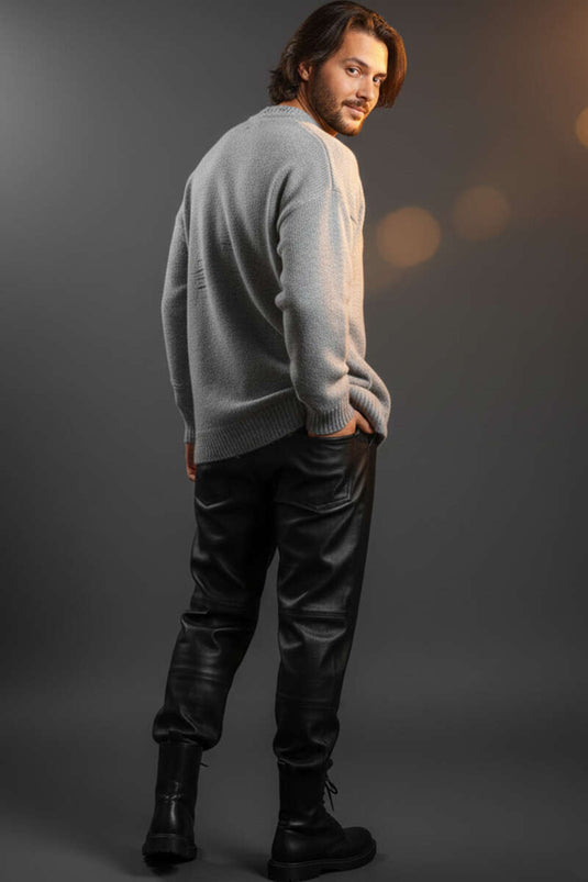 Pull en maille à effet usé pour homme, gris