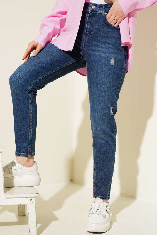 Distressed Skinny Leg Jeans Navy Blue