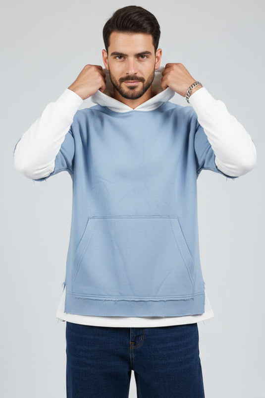 Sweat-shirt garçon bleu clair à poche kangourou effet usé