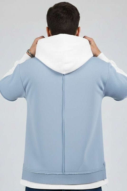 Sweat-shirt garçon bleu clair à poche kangourou effet usé