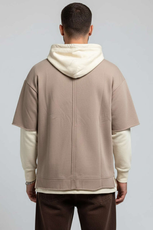Sweat-shirt beige à poche kangourou effet usé pour homme