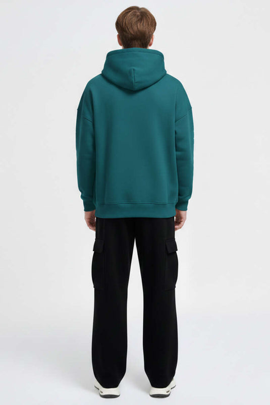 Yırtık Efektli Nakışlı Erkek Sweatshirt Petrol