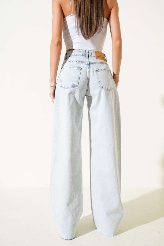Jean palazzo déchiré bleu glacier
