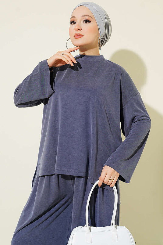 Ensemble Basic Deux Pièces Indigo Avec Détail Fendu