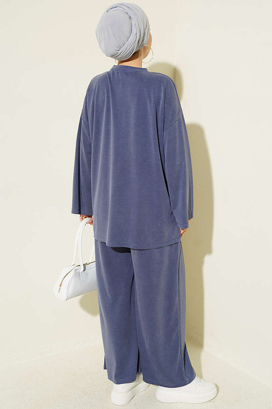 Ensemble Basic Deux Pièces Indigo Avec Détail Fendu