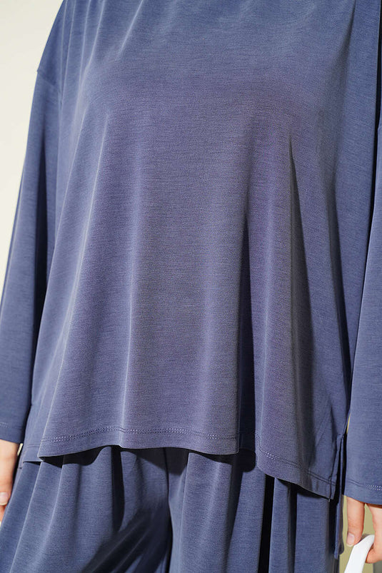 Ensemble Basic Deux Pièces Indigo Avec Détail Fendu