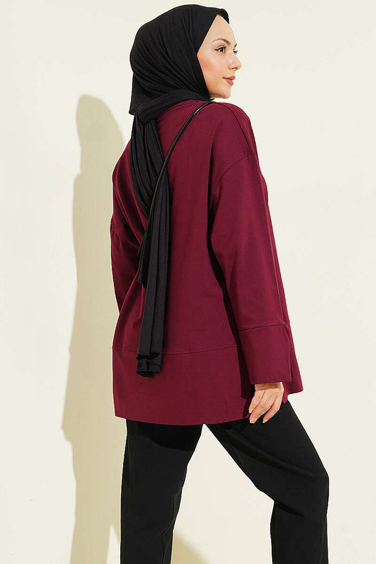 Yırtmaç Detaylı Basic Tunik Bordo