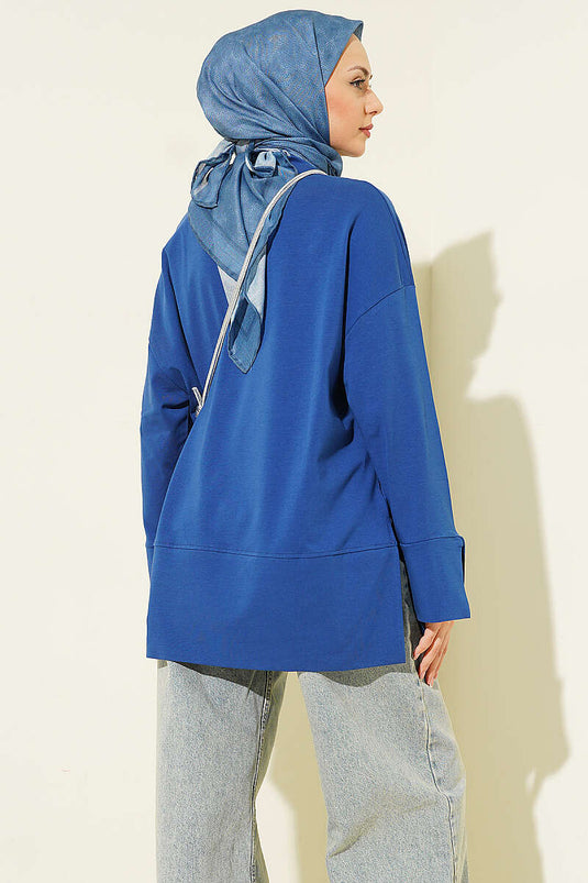 Yırtmaç Detaylı Basic Tunik Lacivert