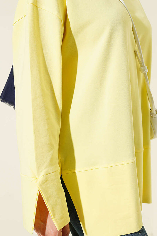Yırtmaç Detaylı Basic Tunik Sarı
