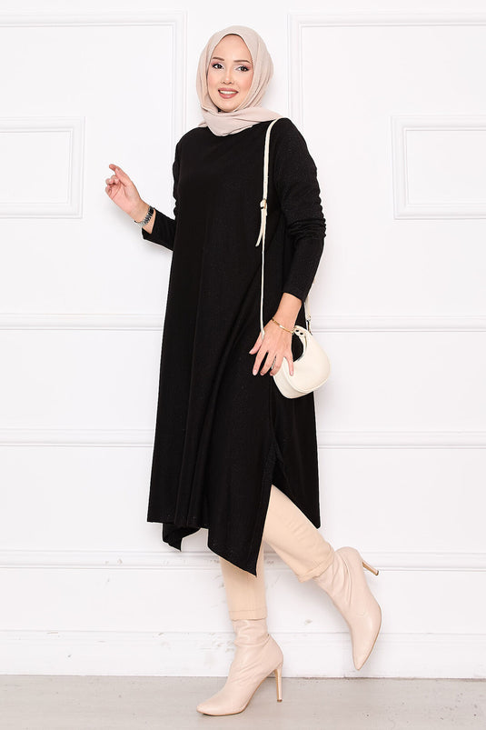 تونيك مولانا المحبوك ذو التفاصيل المزينة بالترتر باللون الأسود