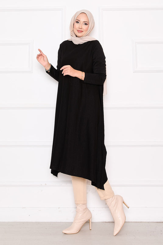 تونيك مولانا المحبوك ذو التفاصيل المزينة بالترتر باللون الأسود