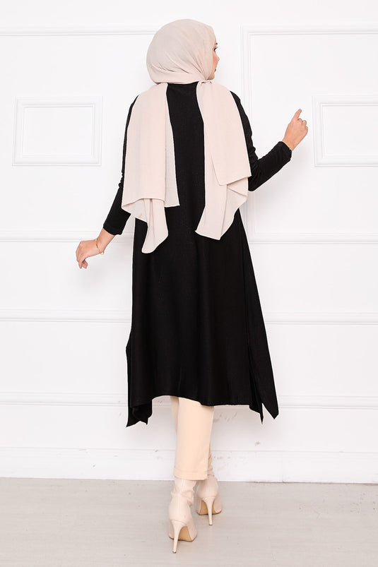 تونيك مولانا المحبوك ذو التفاصيل المزينة بالترتر باللون الأسود