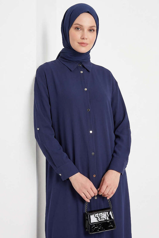 Tunika lunga con dettaglio spacco blu scuro