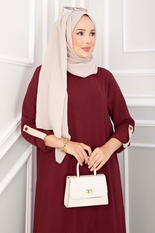 Yırtmaç Detaylı Uzun Tunik Pantolon Takım Bordo