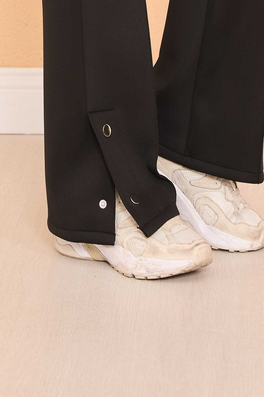 Slit and Snap Detailed Hijab Two Piece Set Black