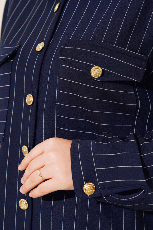 Abito doppio a righe con spacco Blu Navy