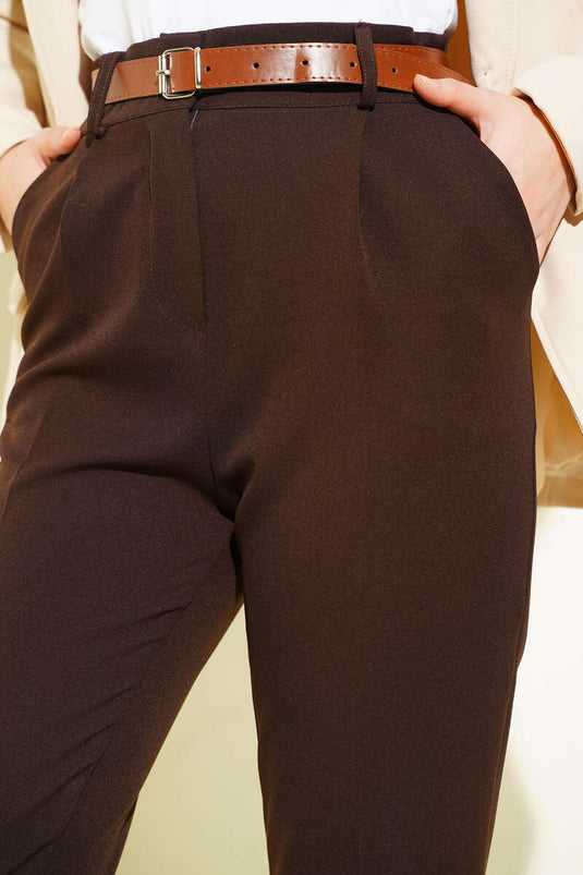Slit Belted Trousers, Brown