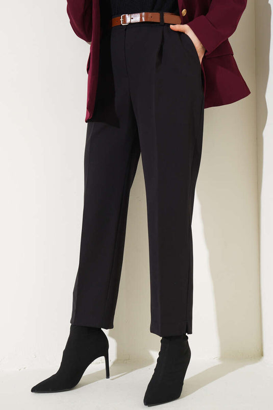 Slit Belted Trousers Black