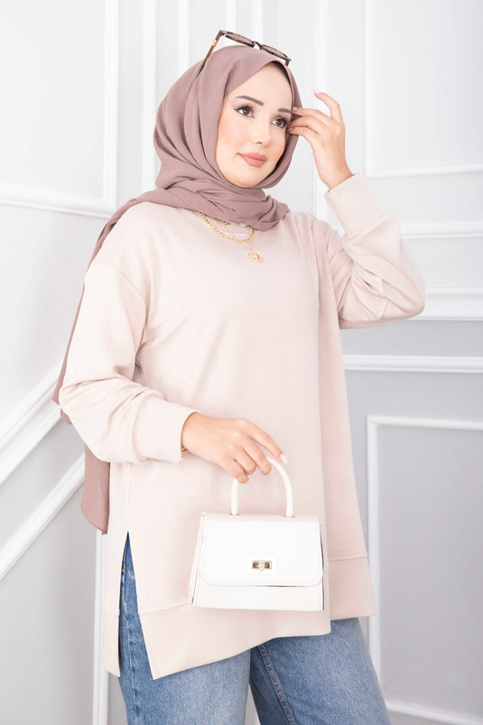 Beige Schlitz-Tunika