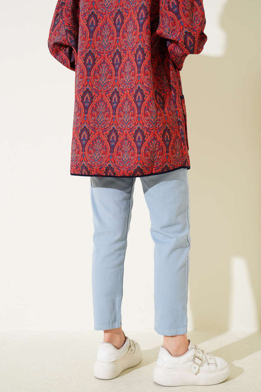 Yırtmaçlı Paça Jean Pantolon Açık Mavi Bej