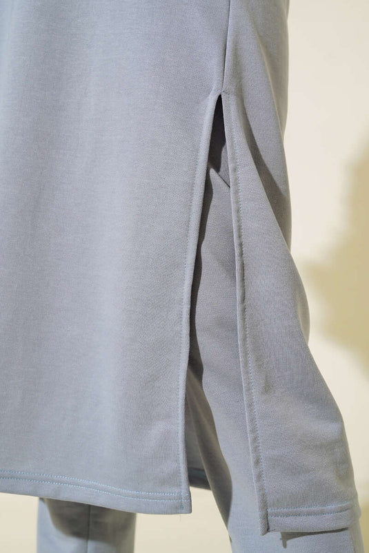 Yırtmaçlı Uzun İkili Takım Gri