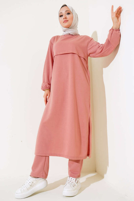 Slit Long Double Suit Dusty Rose