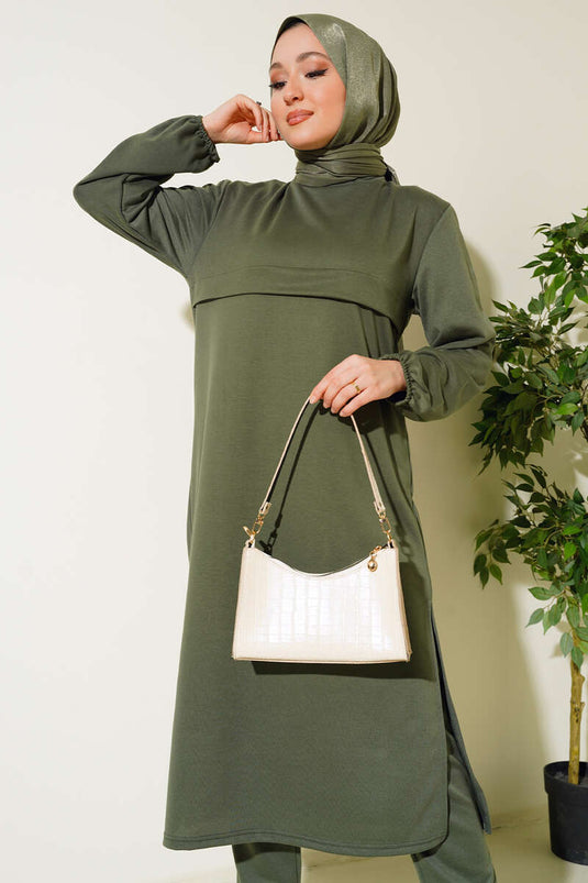 Slit Long Double Suit Khaki