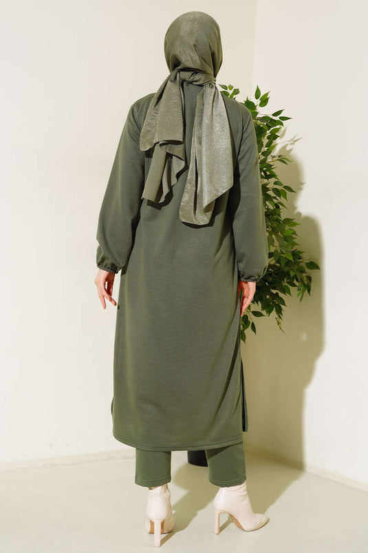 Slit Long Double Suit Khaki