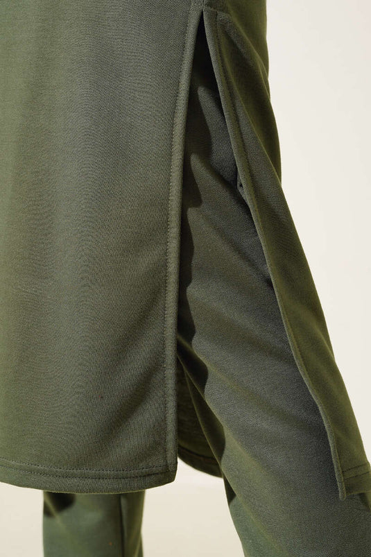 Slit Long Double Suit Khaki