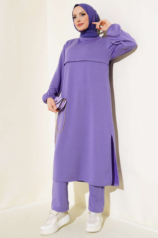 Long Double-breasted Suit Lilac