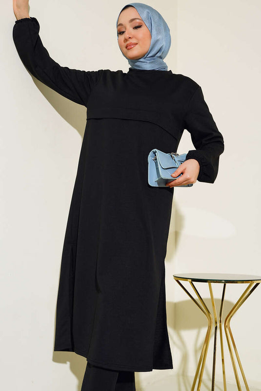 Slit Long Two Piece Suit Black