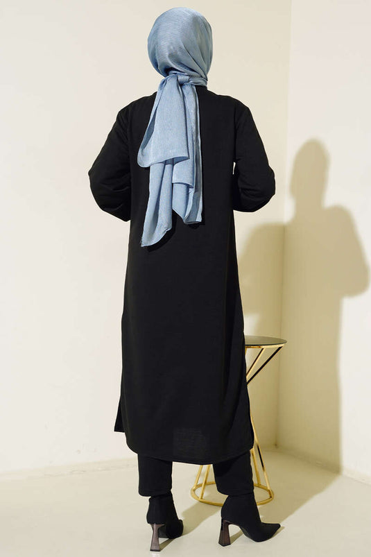 Slit Long Two Piece Suit Black