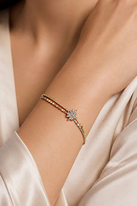 Yonca Mini Taşlı Bileklik Gold