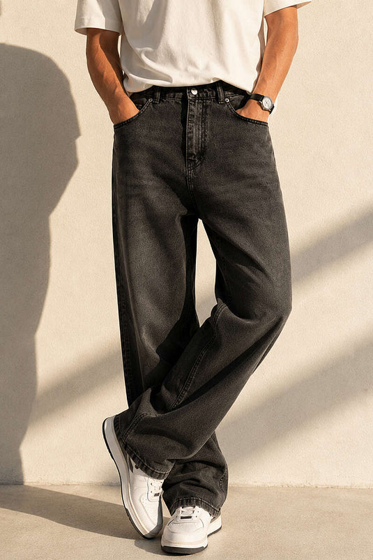 Jean baggy homme taille haute marron
