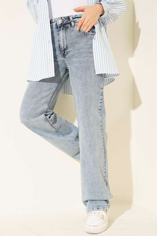 بنطال فضفاض بخصر مرتفع ثلجي متوسط