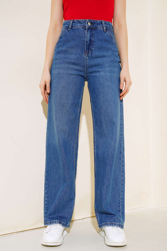 Yüksek Bel Baggy Pantolon Mavi