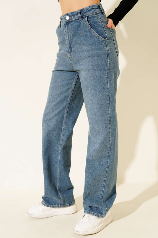 Pantalon ample taille haute teinté