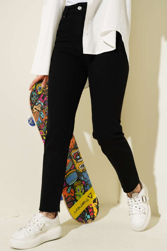 High Waist Straight Jeans Black