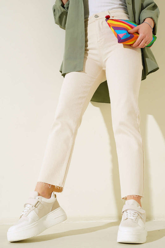 High-Waist-Röhrenjeans Stone