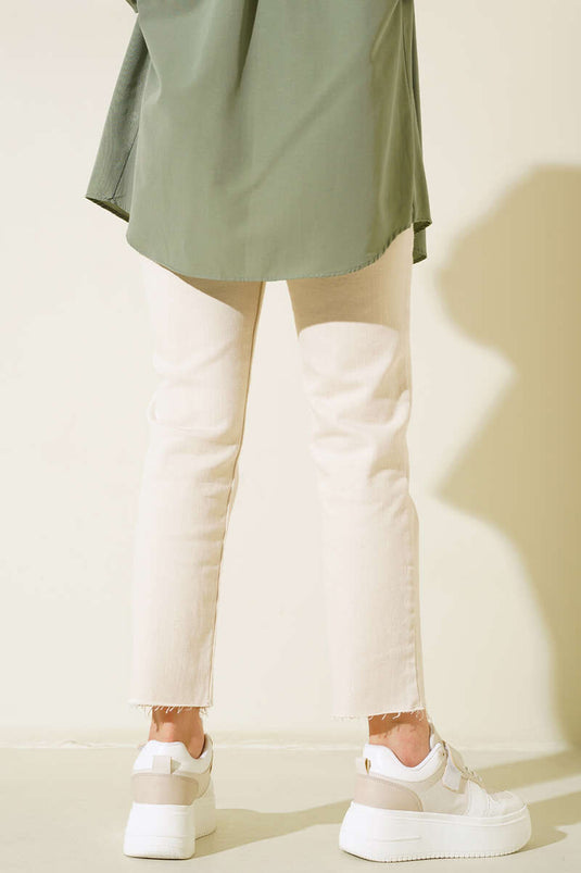 High-Waist-Röhrenjeans Stone