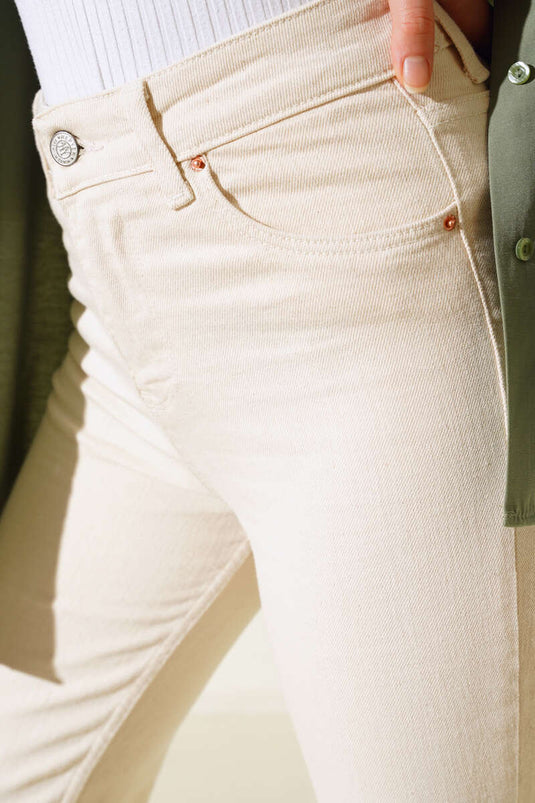 High-Waist-Röhrenjeans Stone