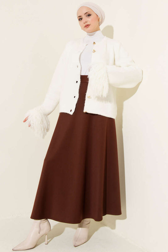 تنورة جرس عالية الخصر بني