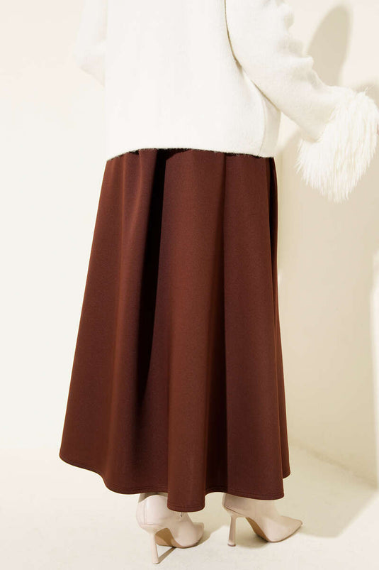 تنورة جرس عالية الخصر بني