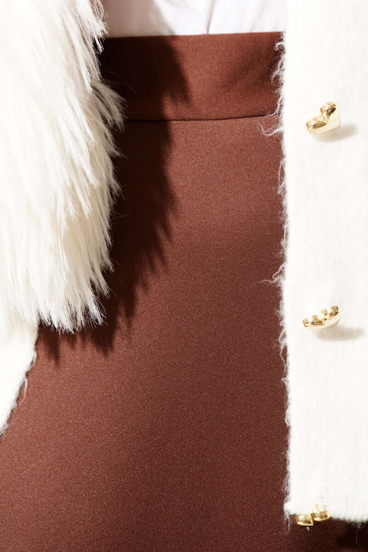 تنورة جرس عالية الخصر بني