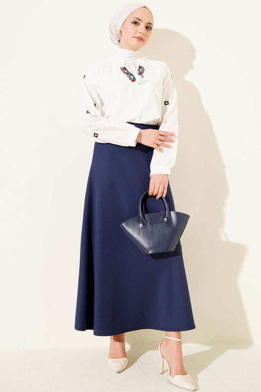 High Waist Flared Skirt Navy Blue