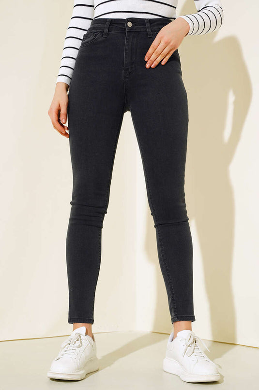 High Waist Skinny Leg Jeans Smoke Color